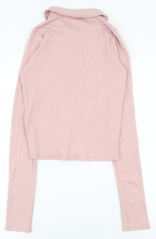 Hollister Womens Pink  Cotton Basic Polo Size S Collared