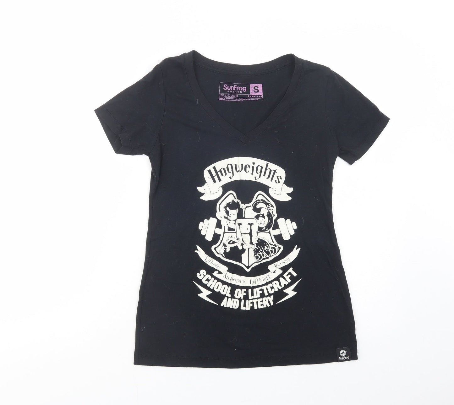 SunFrog Womens Black  Cotton Basic T-Shirt Size S V-Neck - Hogweights