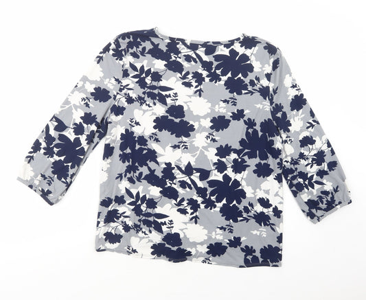 Sugar Crisp Womens Grey Floral Polyester Basic Blouse Size 12 Boat Neck