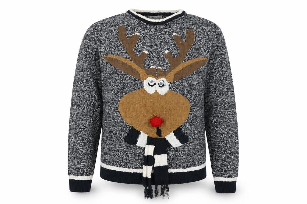 TU Mens Blue Crew Neck  Acrylic Pullover Jumper Size L   - Rudolph