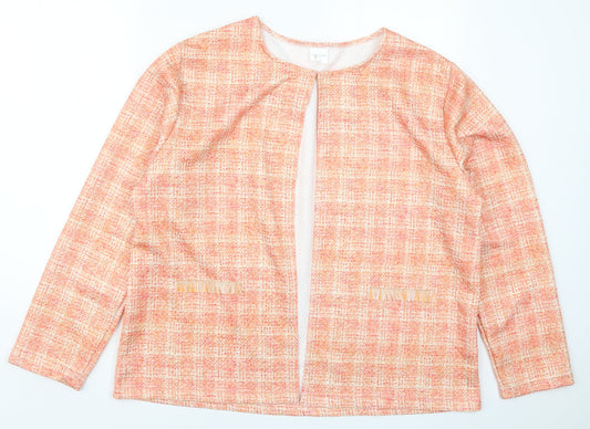 Laure De Ssine Womens Orange Check  Jacket  Size 16  Hook & Eye
