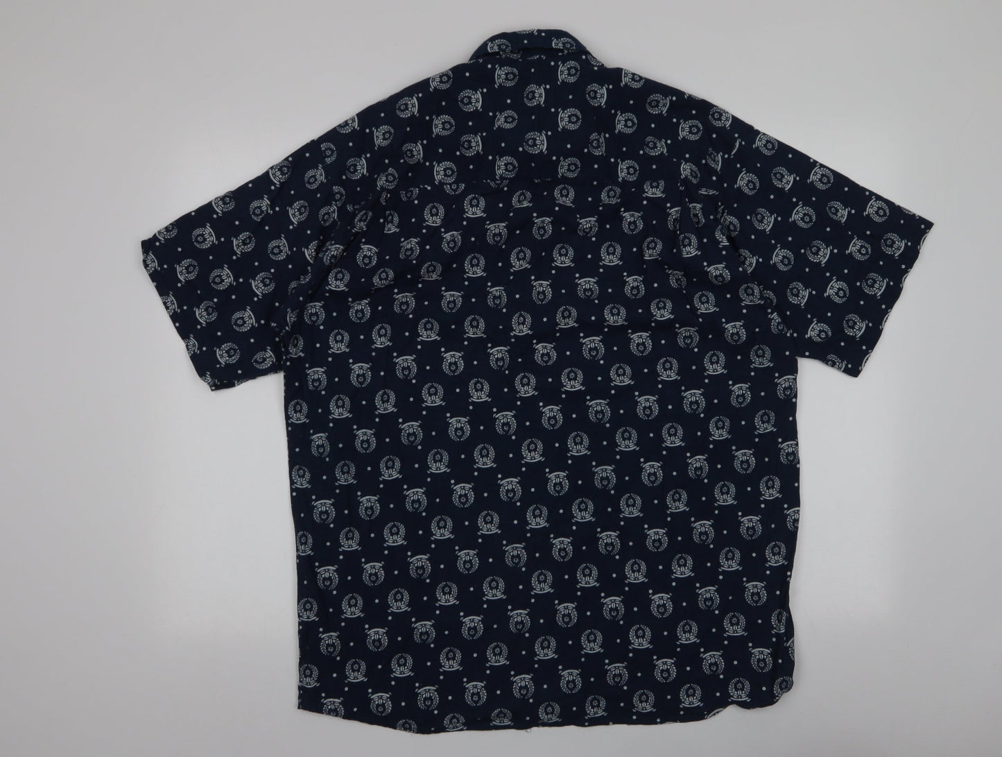 Pelaco Mens Blue Geometric Polyester  Button-Up Size L Collared Button