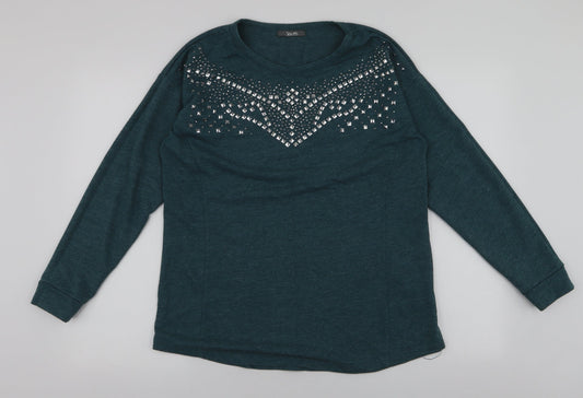 South  Womens Green Round Neck  Polyester Pullover Jumper Size 14