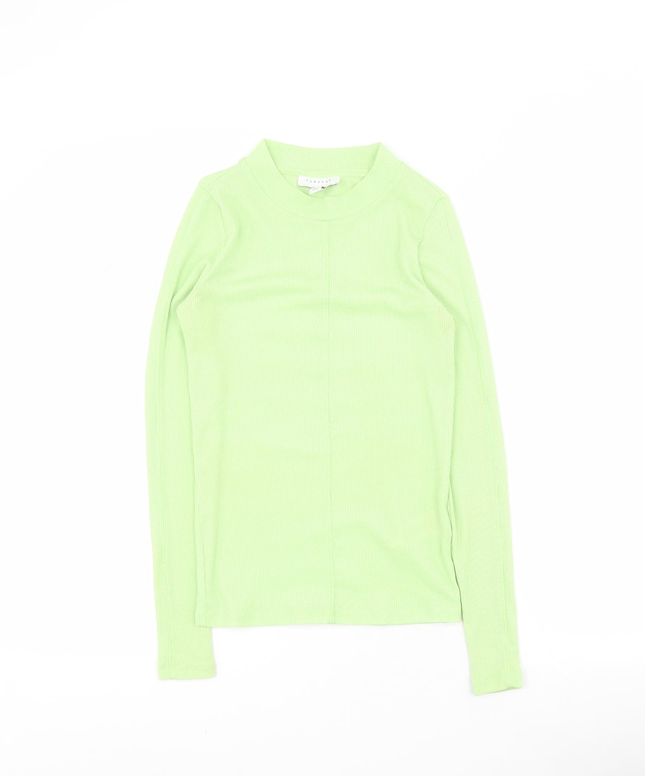 Topshop Womens Green  Polyester Basic T-Shirt Size 8 Mock Neck