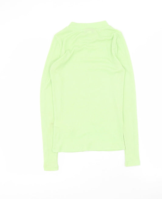 Topshop Womens Green  Polyester Basic T-Shirt Size 8 Mock Neck