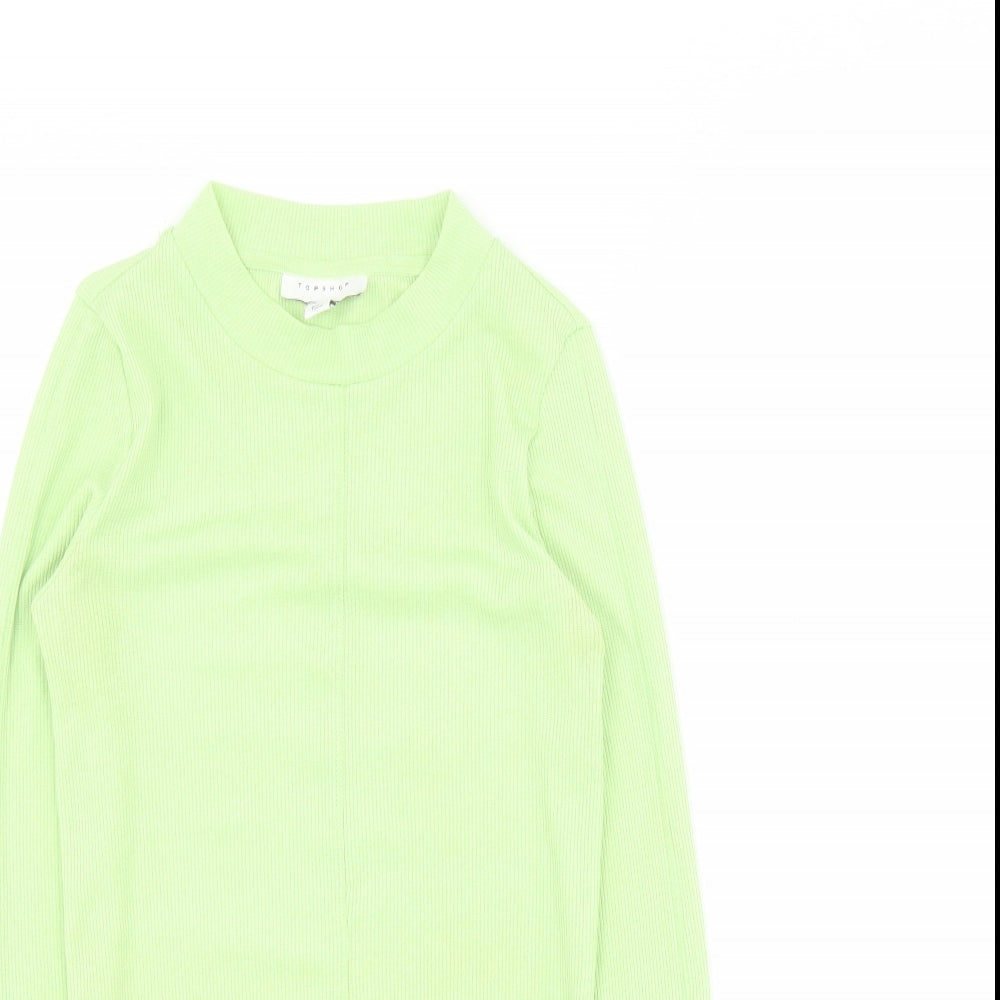 Topshop Womens Green  Polyester Basic T-Shirt Size 8 Mock Neck