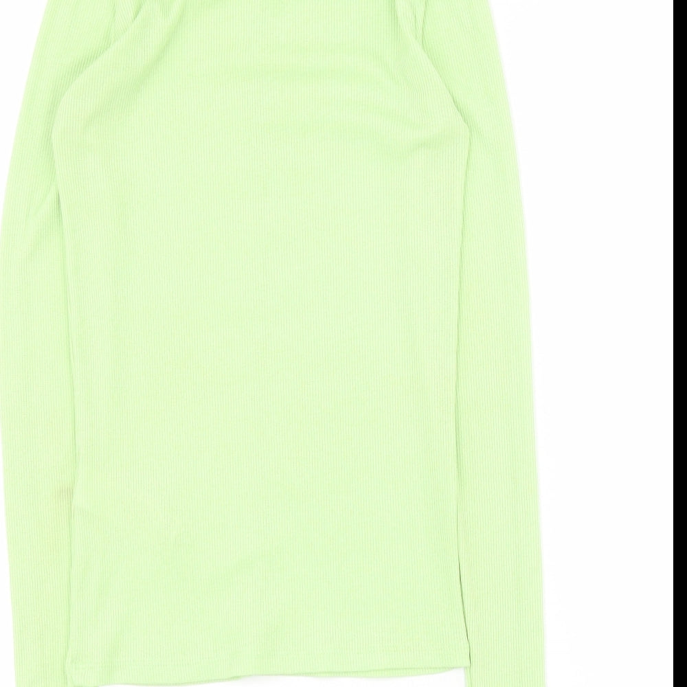 Topshop Womens Green  Polyester Basic T-Shirt Size 8 Mock Neck