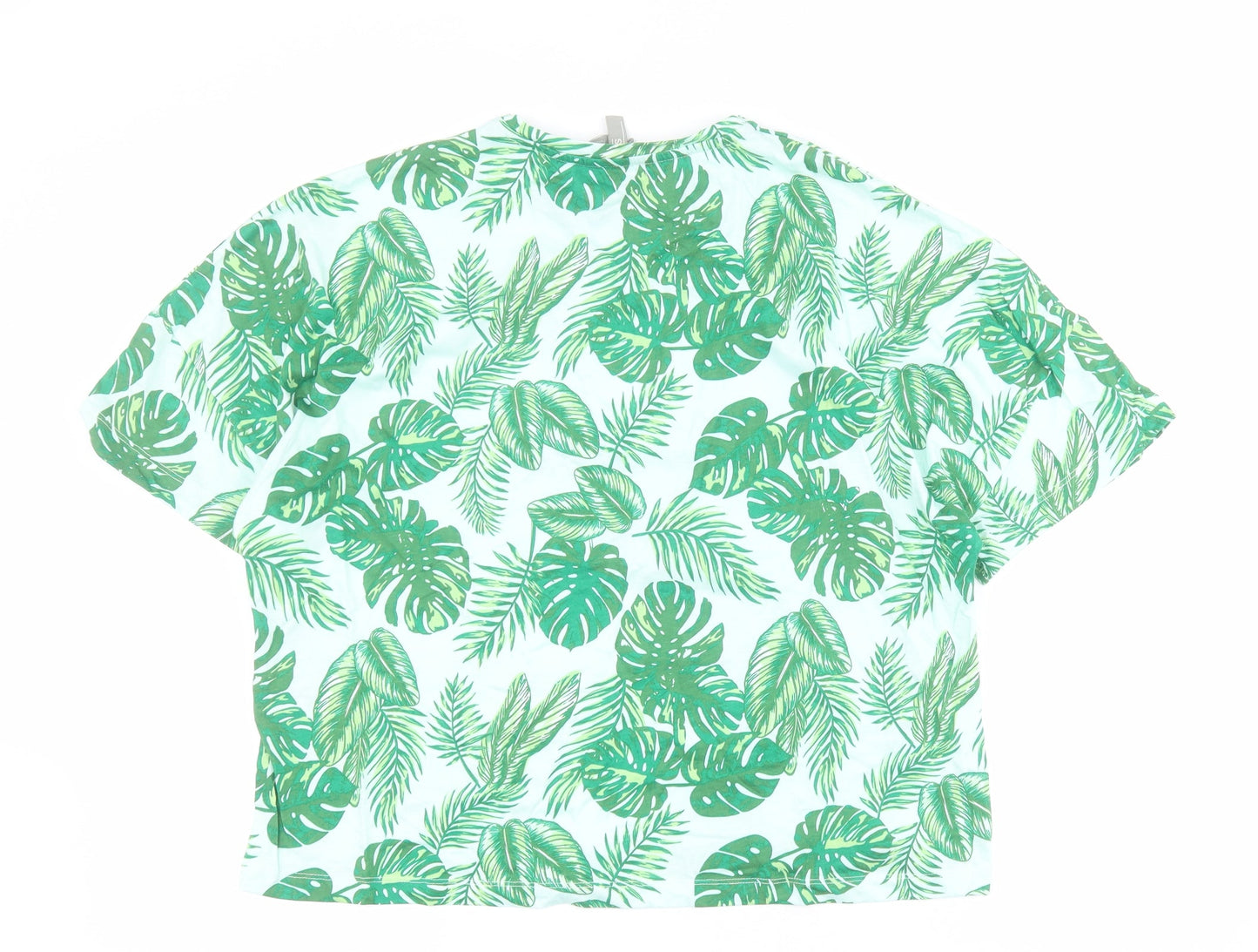 ASOS Womens Green  100% Cotton Cropped T-Shirt Size 6 Round Neck - Leaf print