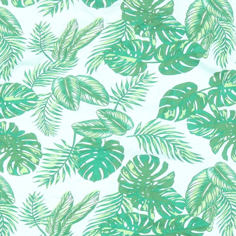 ASOS Womens Green  100% Cotton Cropped T-Shirt Size 6 Round Neck - Leaf print