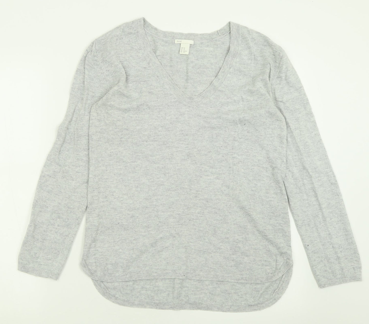 H&M Womens Grey V-Neck  Polyamide Pullover Jumper Size XS