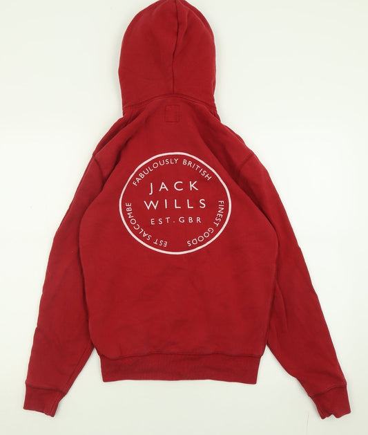 Jack Wills Mens Red  Cotton Full Zip Hoodie Size XS