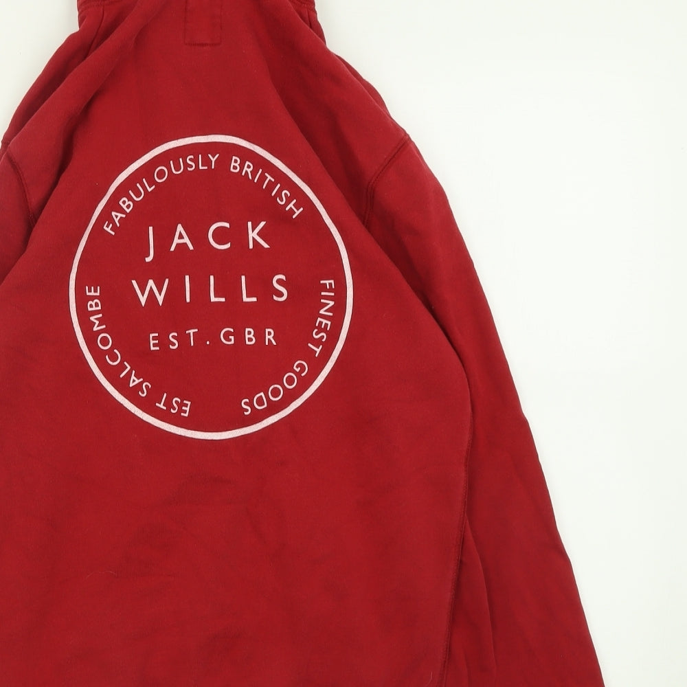 Jack Wills Mens Red  Cotton Full Zip Hoodie Size XS