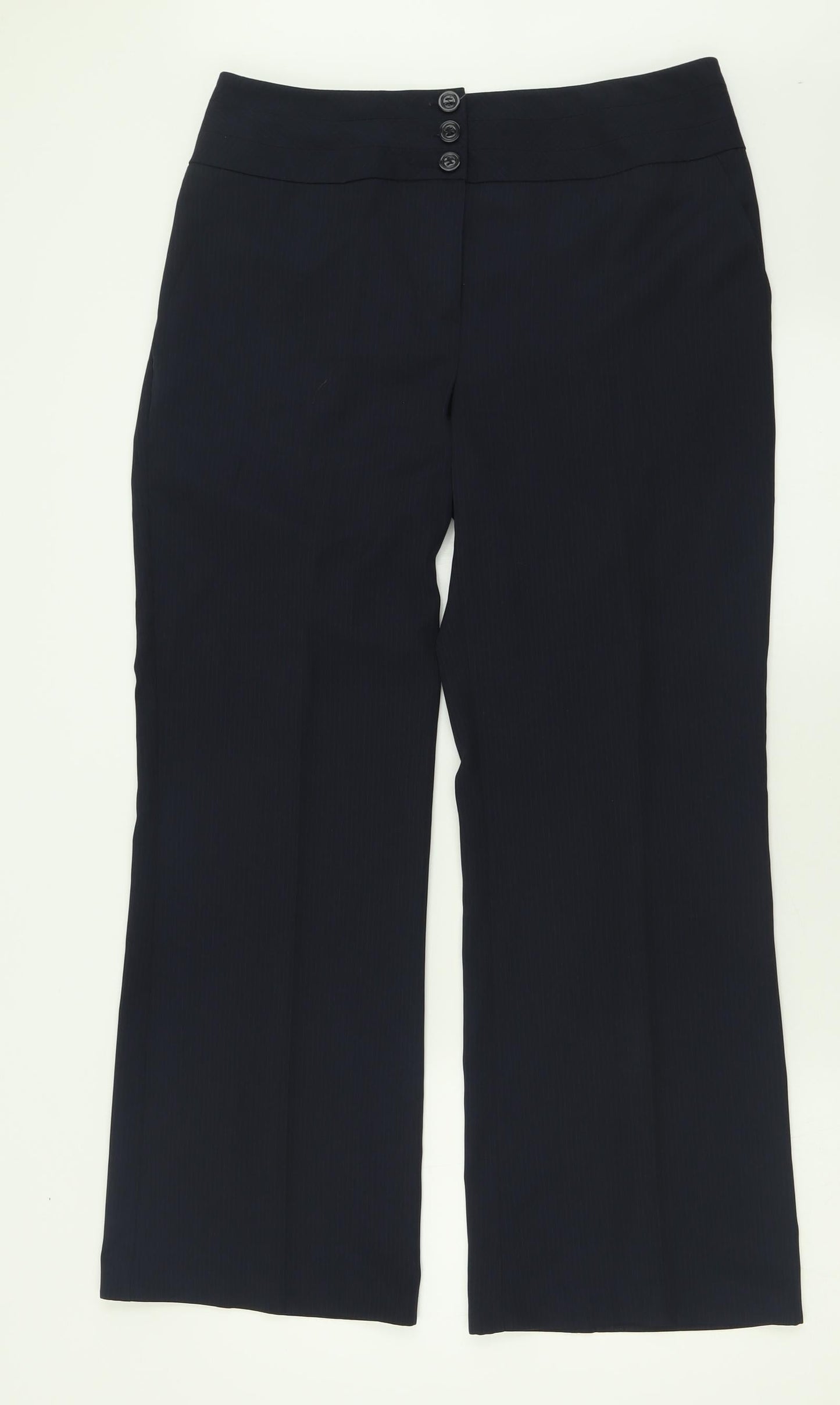 Marks and Spencer Womens Blue  Polyester Trousers  Size 12 L29 in Regular Button