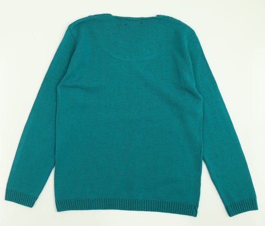 CHIC Womens Green Crew Neck  Acrylic Pullover Jumper Size M