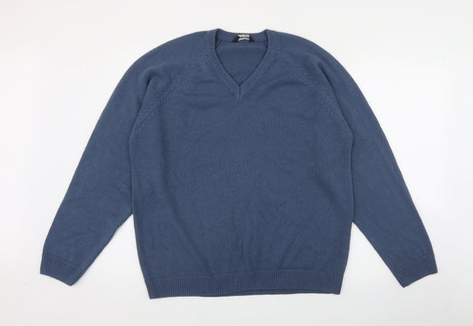 Southbay Mens Blue V-Neck  Acrylic Pullover Jumper Size M