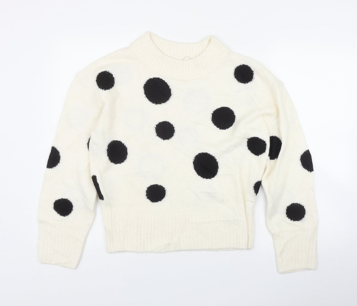 Marks and Spencer Womens Ivory Mock Neck Polka Dot Acrylic Pullover Jumper Size S