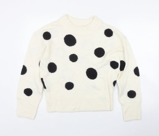 Marks and Spencer Womens Ivory Mock Neck Polka Dot Acrylic Pullover Jumper Size S