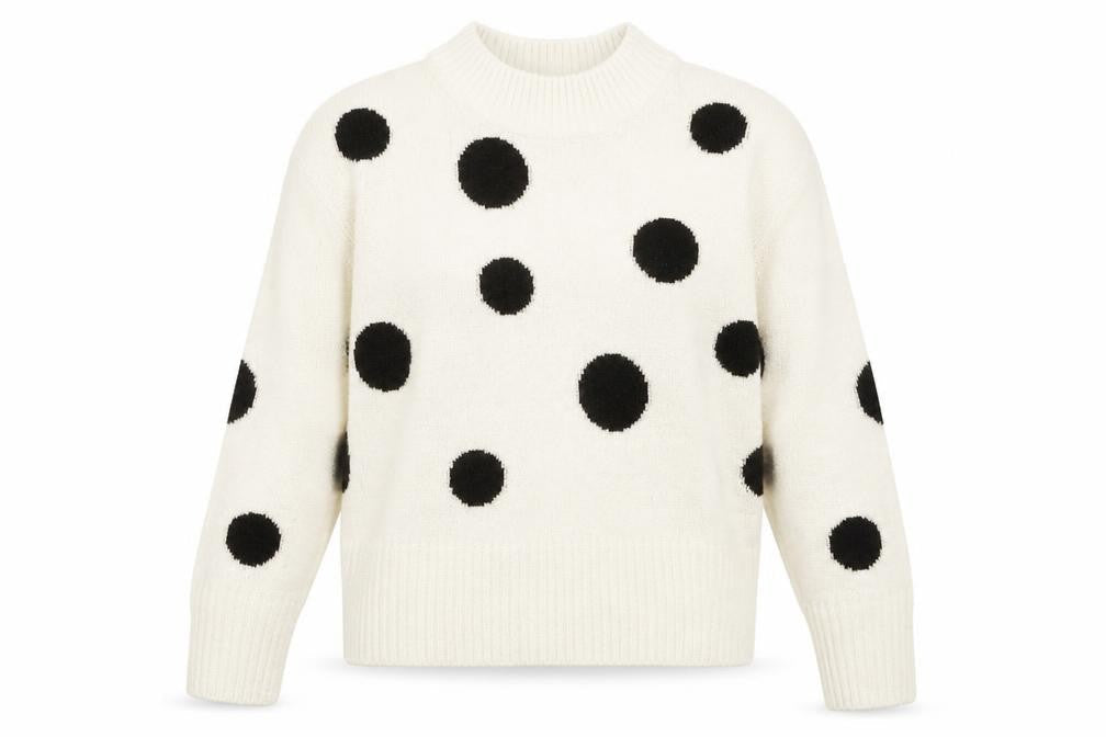 Marks and Spencer Womens Ivory Mock Neck Polka Dot Acrylic Pullover Jumper Size S