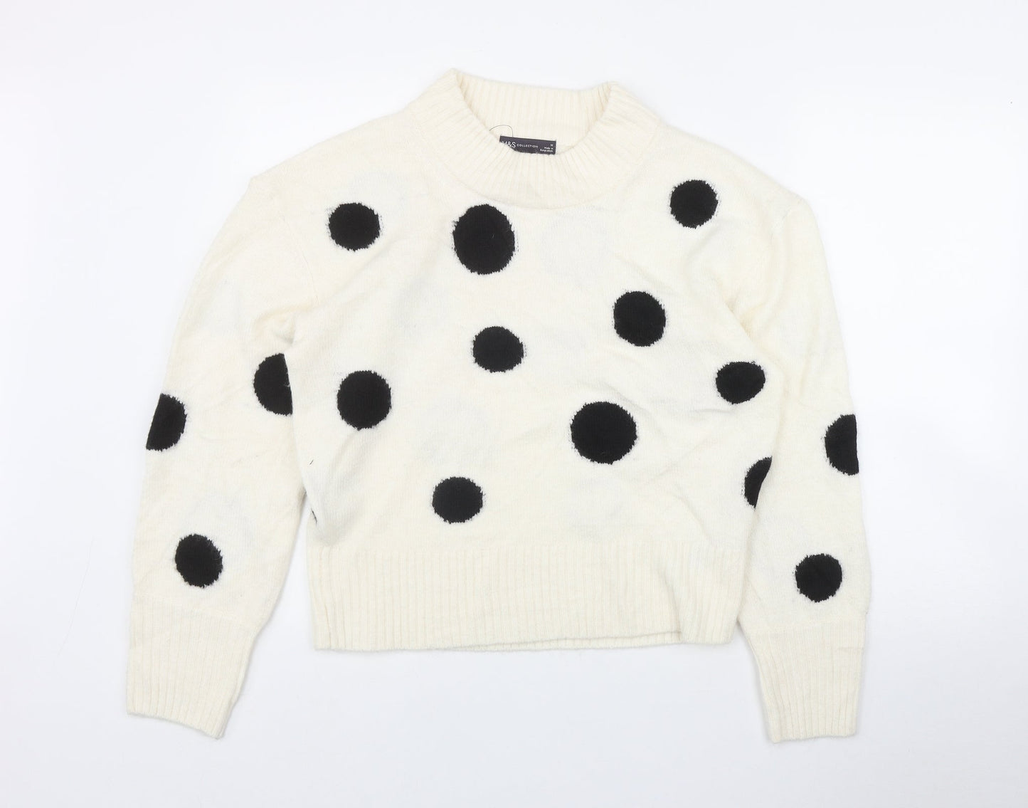 Marks and Spencer Womens Ivory Mock Neck Polka Dot Acrylic Pullover Jumper Size M