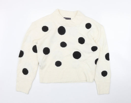 Marks and Spencer Womens Ivory Mock Neck Polka Dot Acrylic Pullover Jumper Size M