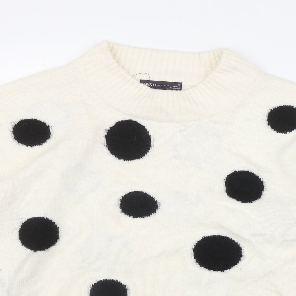 Marks and Spencer Womens Ivory Mock Neck Polka Dot Acrylic Pullover Jumper Size M