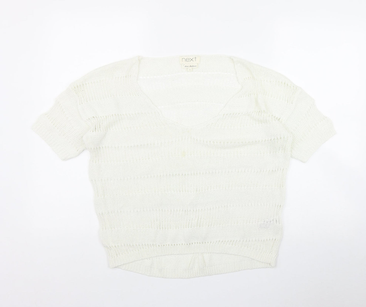 NEXT Womens White V-Neck  Acrylic Pullover Jumper Size 14