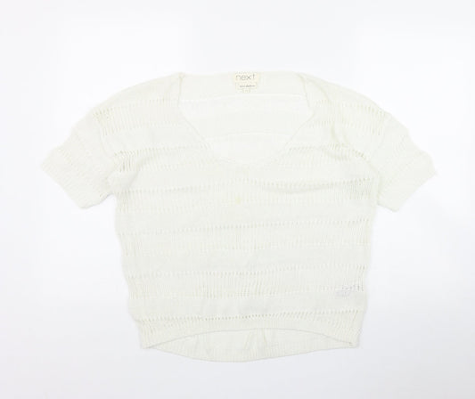NEXT Womens White V-Neck  Acrylic Pullover Jumper Size 14