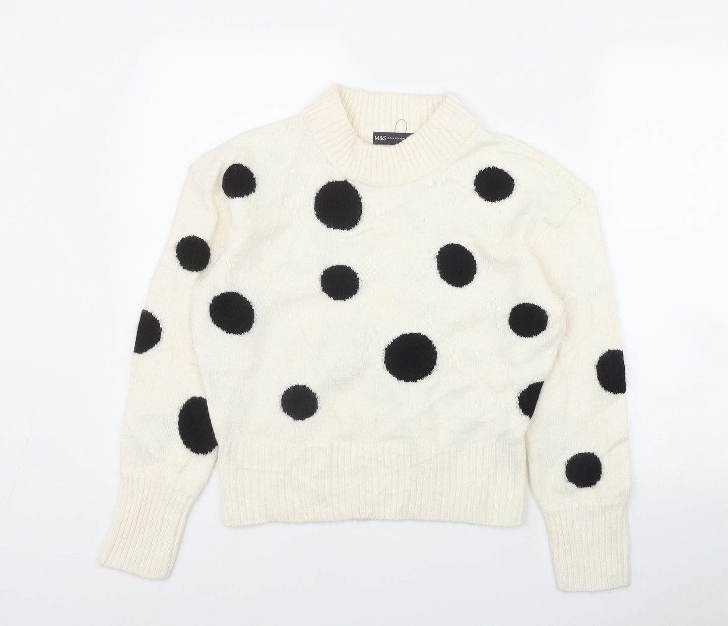 Marks and Spencer Womens Ivory Mock Neck Polka Dot Acrylic Pullover Jumper Size S