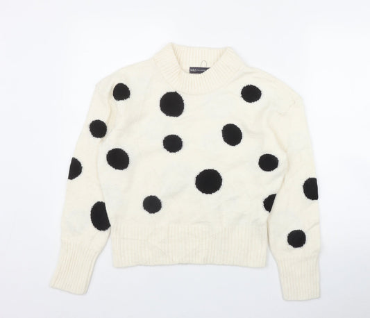 Marks and Spencer Womens Ivory Mock Neck Polka Dot Acrylic Pullover Jumper Size S