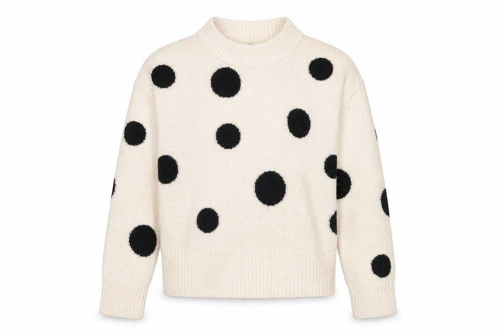 Marks and Spencer Womens Ivory Mock Neck Polka Dot Acrylic Pullover Jumper Size S