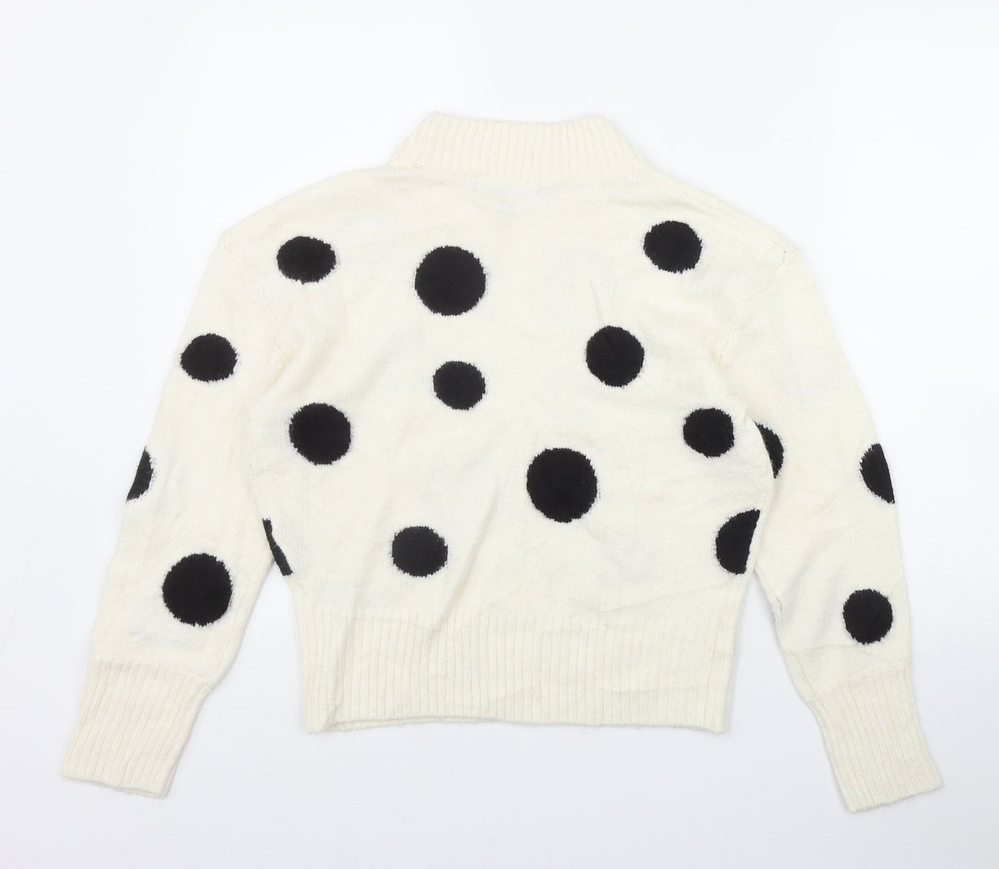 Marks and Spencer Womens Ivory Mock Neck Polka Dot Acrylic Pullover Jumper Size S
