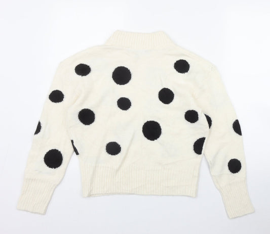 Marks and Spencer Womens Ivory Mock Neck Polka Dot Acrylic Pullover Jumper Size S