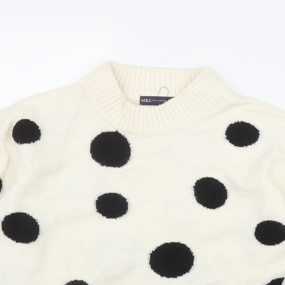 Marks and Spencer Womens Ivory Mock Neck Polka Dot Acrylic Pullover Jumper Size S