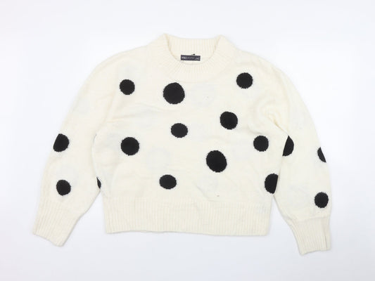 Marks and Spencer Womens Ivory Mock Neck Polka Dot Acrylic Pullover Jumper Size L