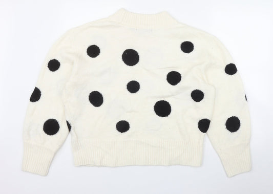 Marks and Spencer Womens Ivory Mock Neck Polka Dot Acrylic Pullover Jumper Size L