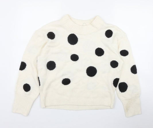 Marks and Spencer Womens Ivory Mock Neck Polka Dot Acrylic Pullover Jumper Size M