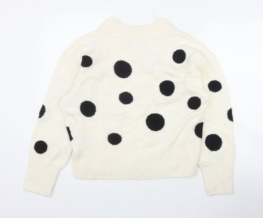 Marks and Spencer Womens Ivory Mock Neck Polka Dot Acrylic Pullover Jumper Size M