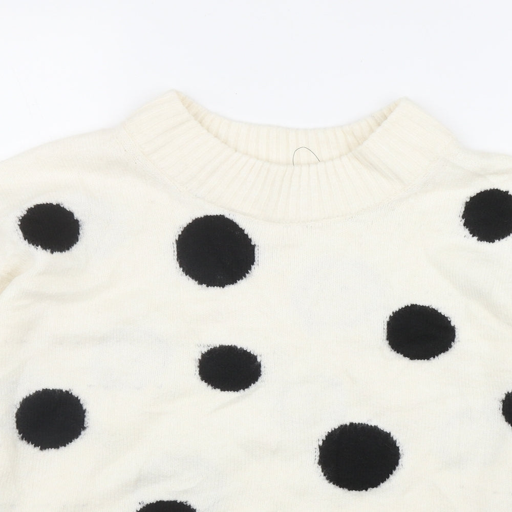 Marks and Spencer Womens Ivory Mock Neck Polka Dot Acrylic Pullover Jumper Size M