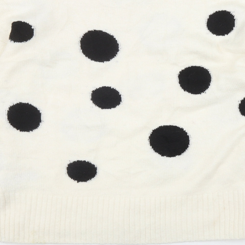 Marks and Spencer Womens Ivory Mock Neck Polka Dot Acrylic Pullover Jumper Size M
