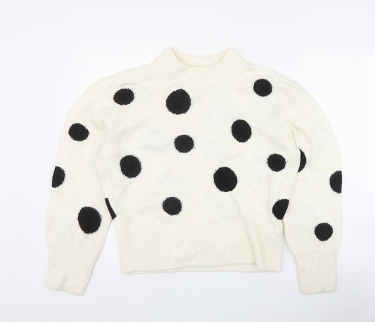 Marks and Spencer Womens Ivory Mock Neck Polka Dot Acrylic Pullover Jumper Size M