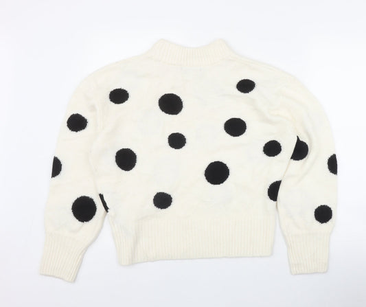 Marks and Spencer Womens Ivory Mock Neck Polka Dot Acrylic Pullover Jumper Size M