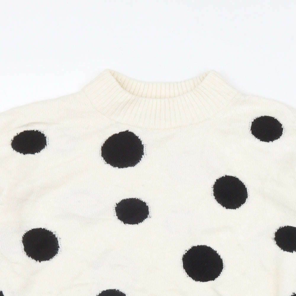 Marks and Spencer Womens Ivory Mock Neck Polka Dot Acrylic Pullover Jumper Size M