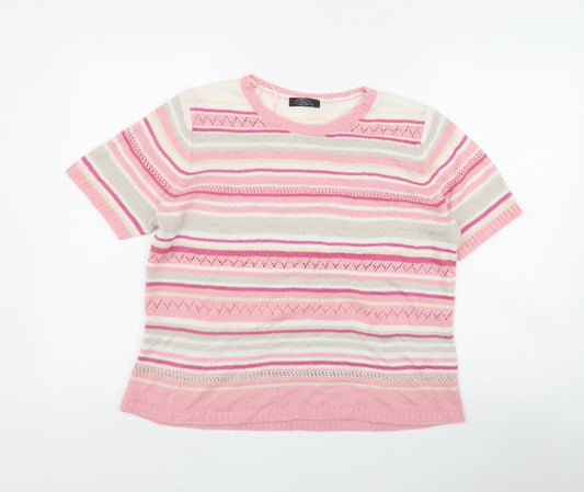 BM Womens Pink Round Neck Striped Acrylic Pullover Jumper Size M