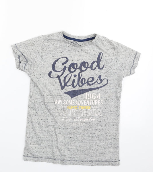 Matalan Boys Grey  Cotton Pullover T-Shirt Size 8 Years Crew Neck Pullover - Good Vibes