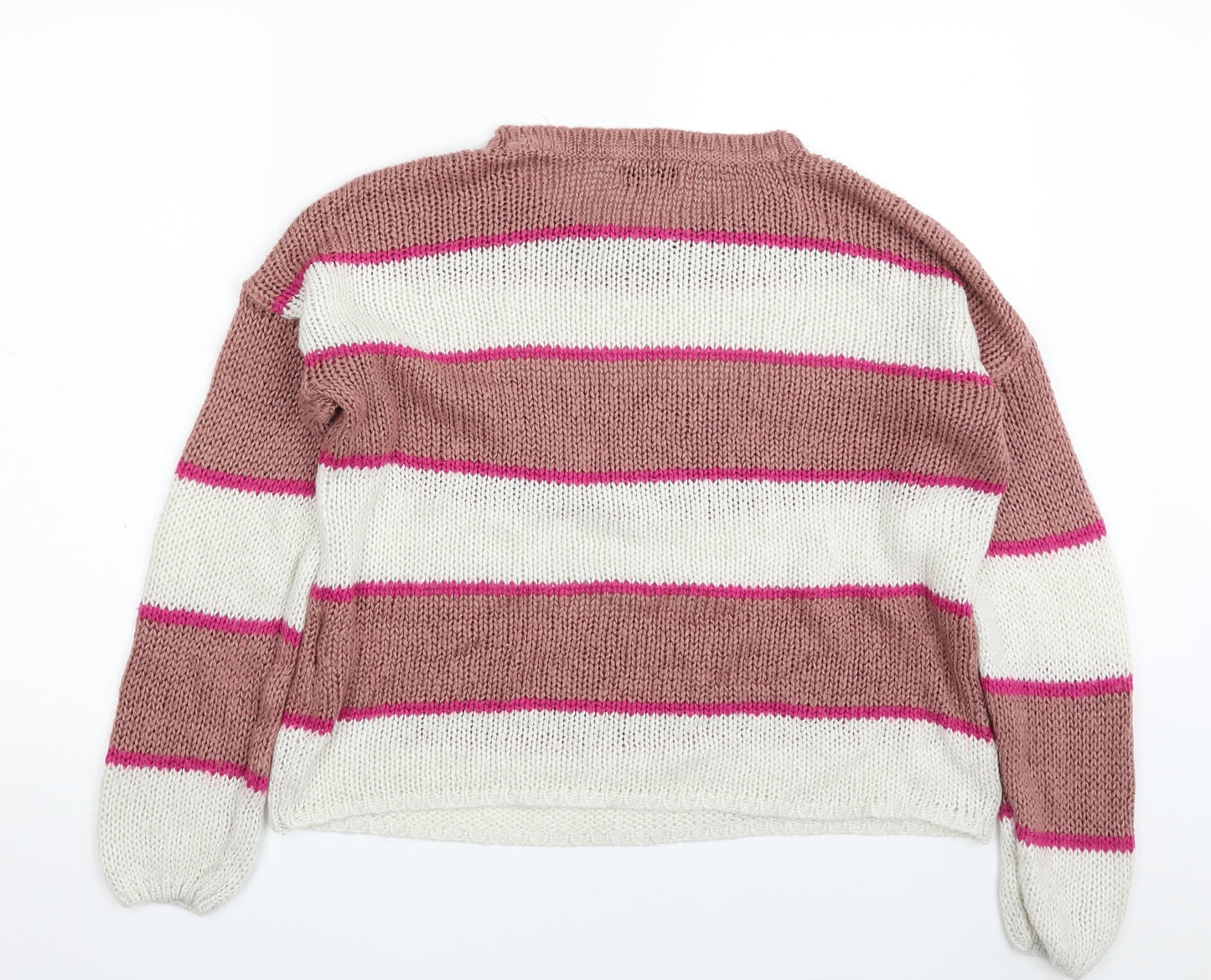 Only Womens Pink Crew Neck Striped Acrylic Pullover Jumper Size M