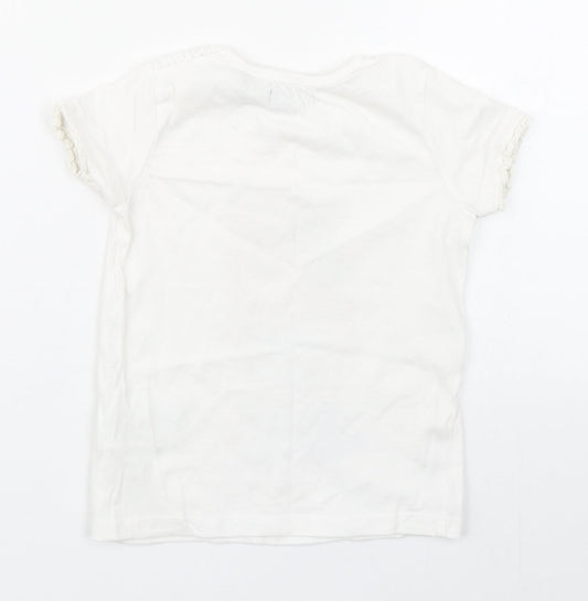 Blue Seven Girls White  100% Cotton Basic T-Shirt Size 2 Years Round Neck Pullover