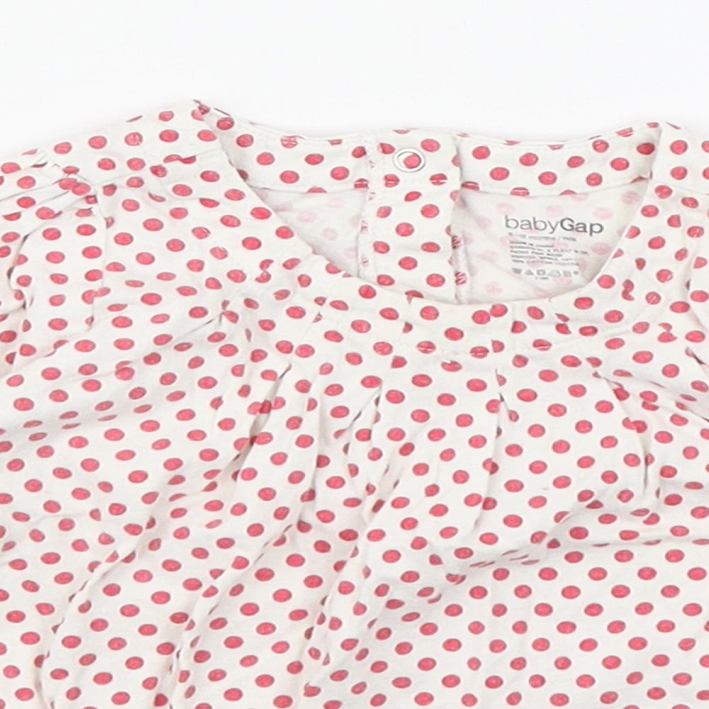 Gap Girls White Polka Dot 100% Cotton Basic T-Shirt Size 6-9 Months Scoop Neck Button