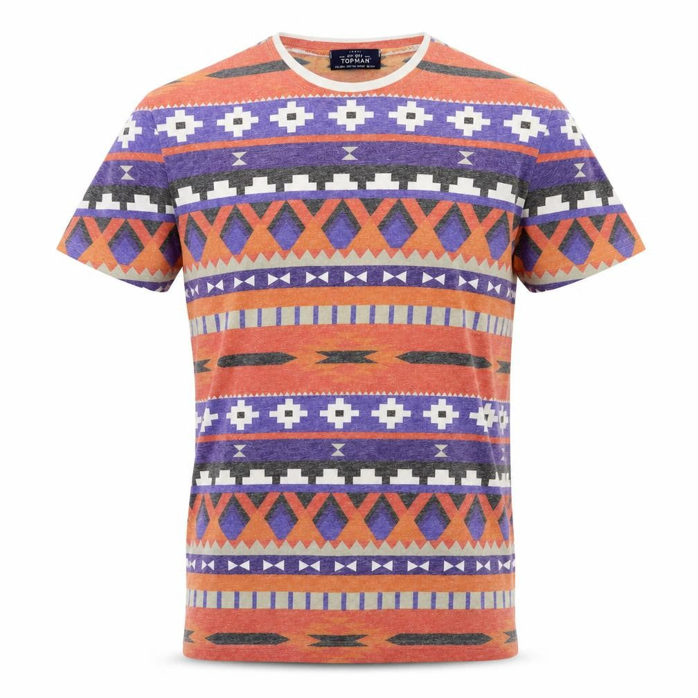 Topman Mens Multicoloured Fair Isle Cotton  T-Shirt Size XS Round Neck