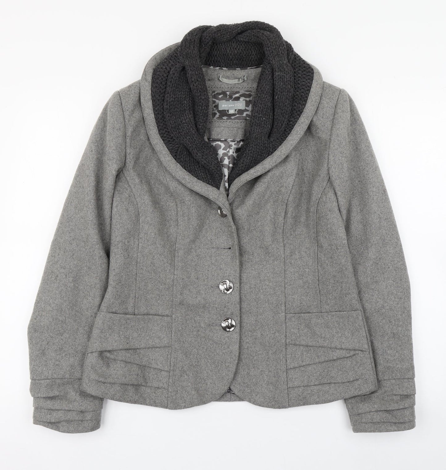 Per Una  Womens Grey   Pea Coat Coat Size 12  Button