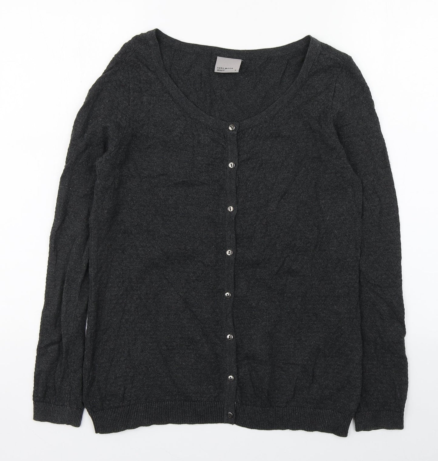 VERO MODA Womens Grey Scoop Neck  Cotton Cardigan Jumper Size M